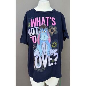 Disney Eeyore Graphic T-Shirt 1X Navy Blue Whats Not To Love Floral Cotton Tee